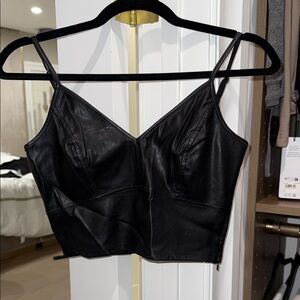 Aqua Black Leather Camisole Top